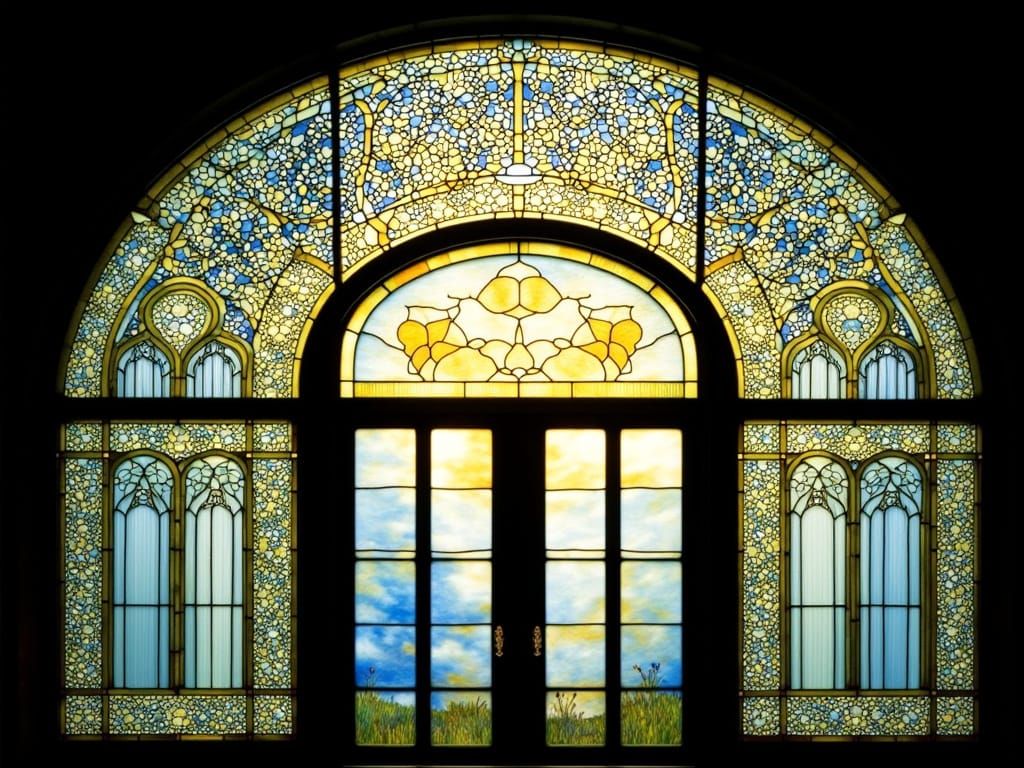 Tiffany Stained Glass Window Illuminated by Sunrise
