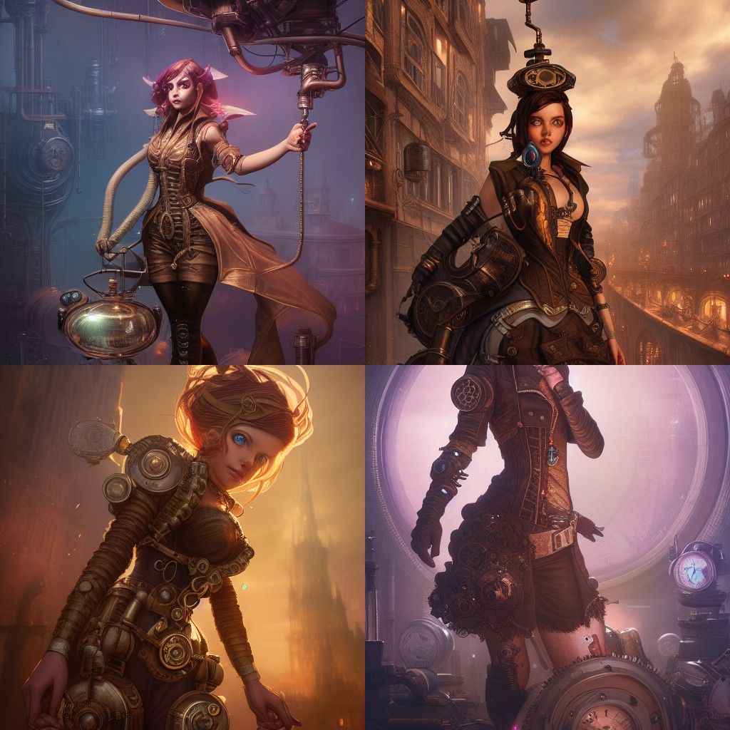 Steampunk Girl with Magic, Cel-Shaded CGI Art