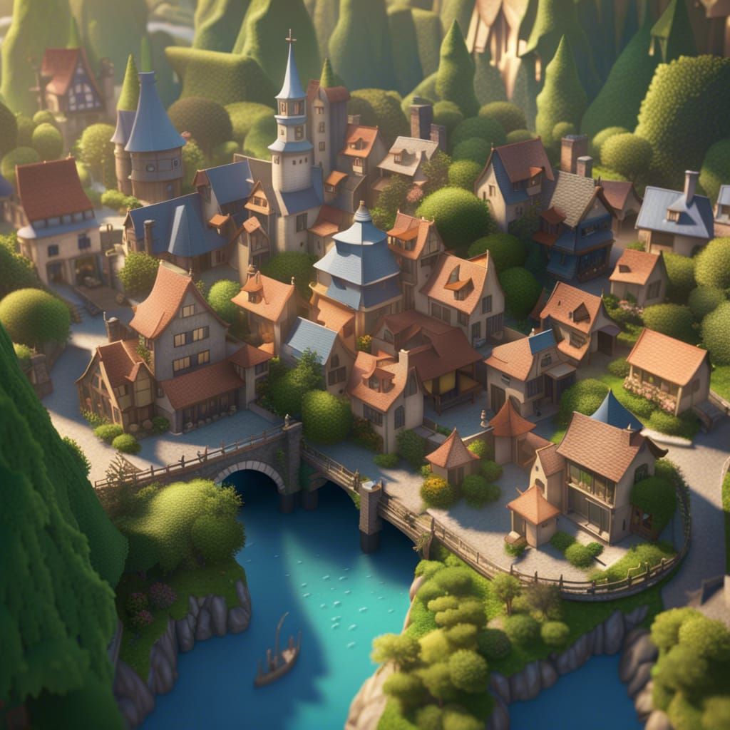 Fairytale Town in 8K Resolution, Ghibli-Disney Style
