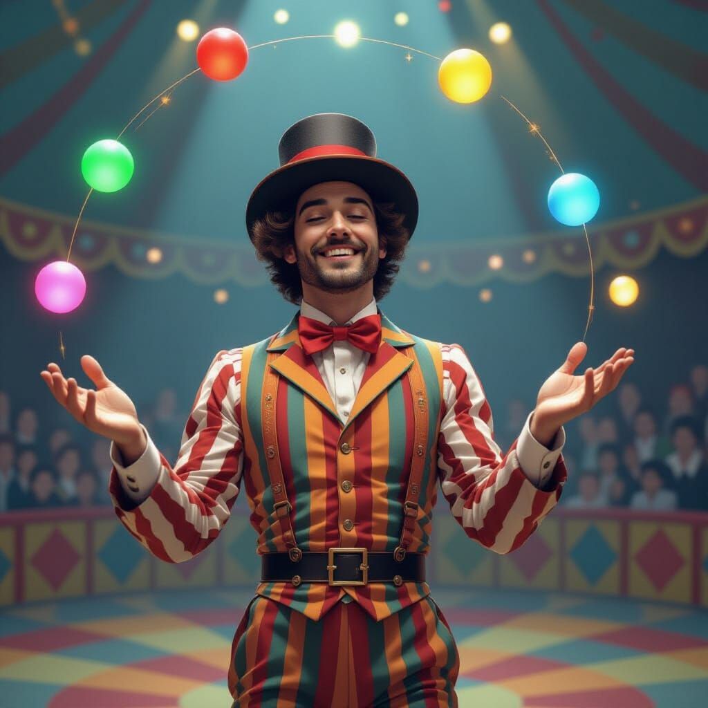 Dynamic Juggler in Circus Setting, Moebius Style