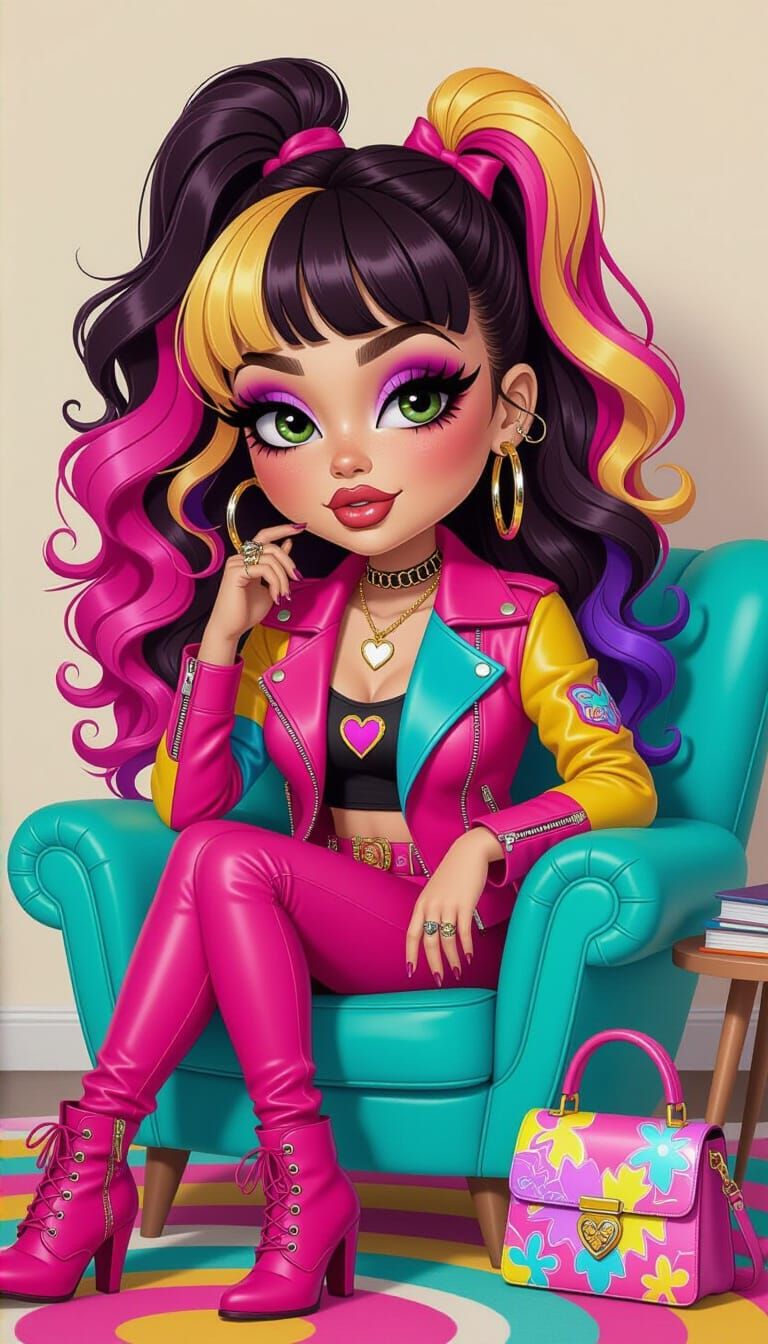 Cute Emo Woman in Yellow Hair as Disney Cartoon Character