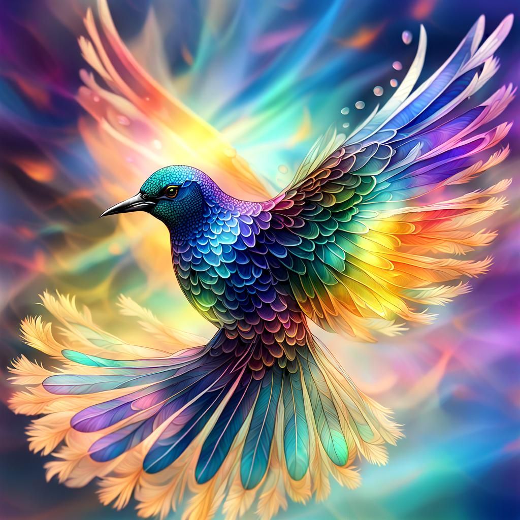 Rainbow Bird in Flight: Vibrant Digital Art