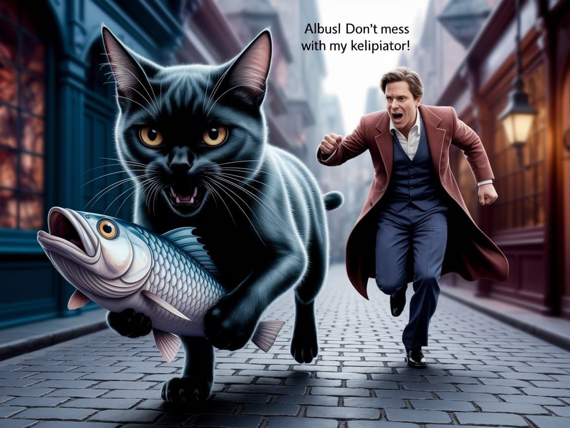 Black Cat Steals Magical Fish in Market Chase