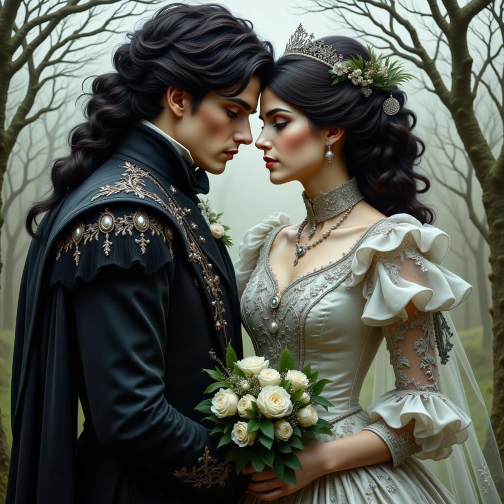 Surreal Victorian Gothic Portrait of Shy Smiles and Flutteri...