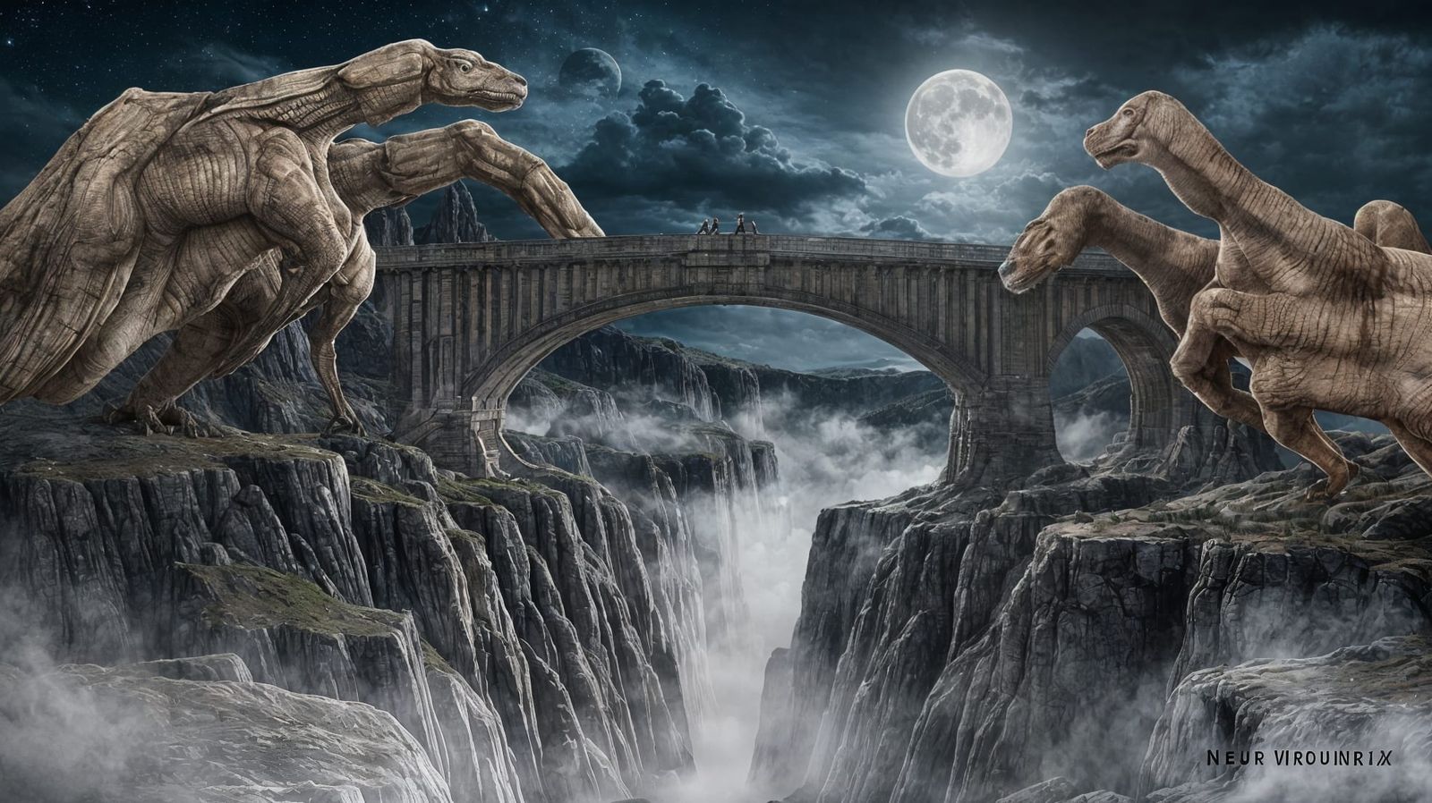 Fantastical Stone Hand Bridge in Impasto Gouache Style