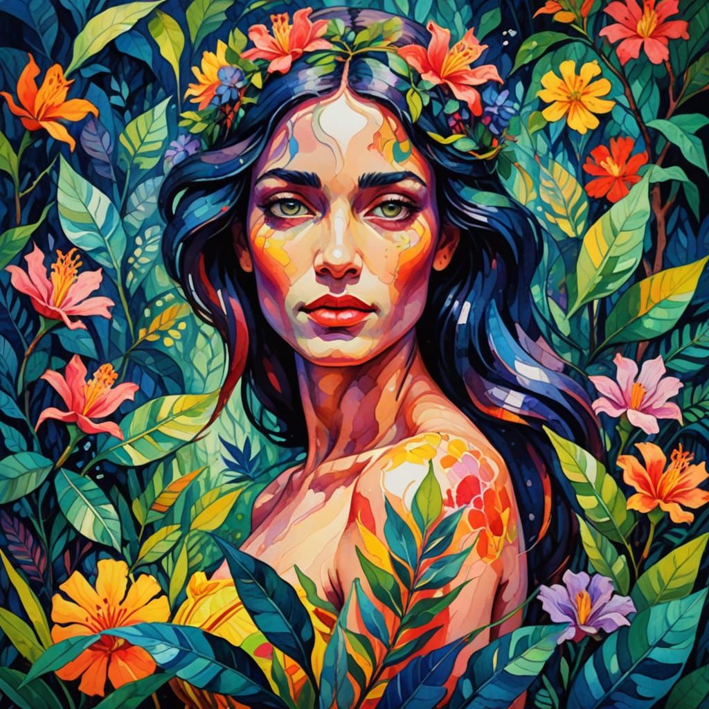 Surreal Fauvism Portrait of Eve in Paradise