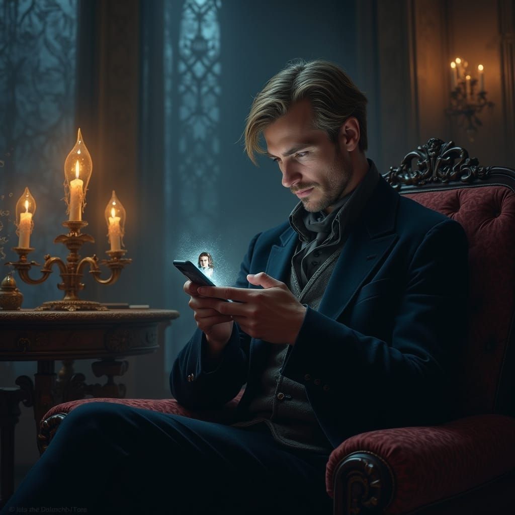 French Gentleman Enchanted by WhatsApp Siren in Gothic Chamb...