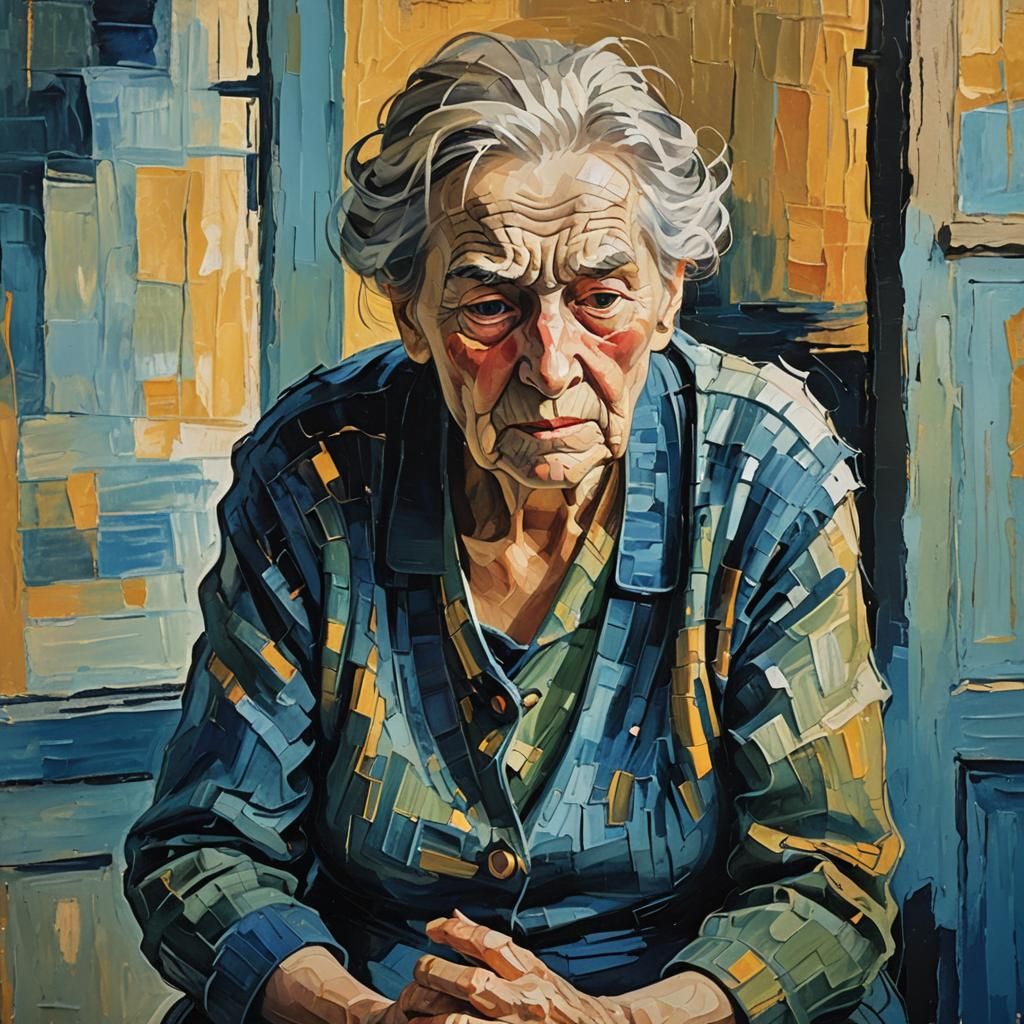 Emotive Expressionist Portrait of an Elderly Woman