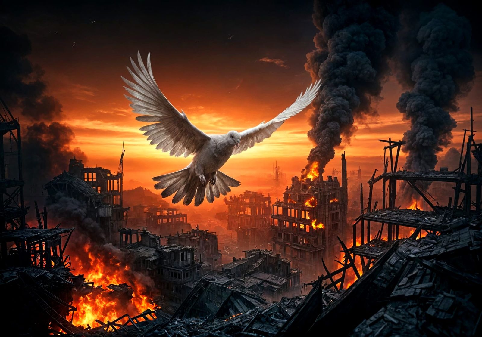 Epic Post-Apocalyptic Dove Soars Amidst Ruins in a Dazzling ...