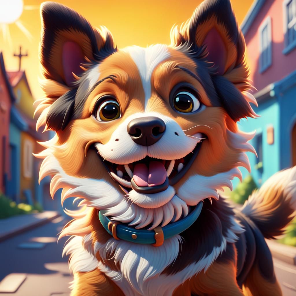 Happy Cartoon Dog Oil Painting in 3D Style