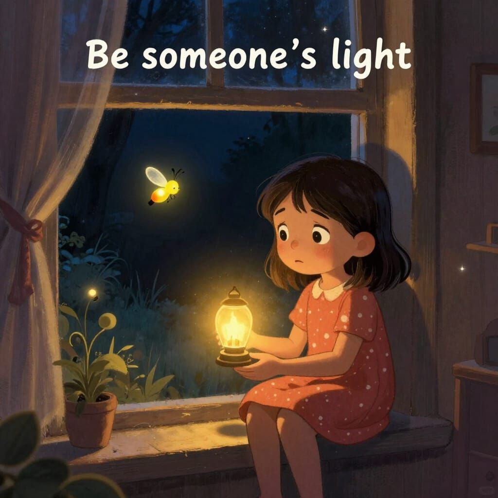 Magical Night Scene: Girl Overcomes Fear of Dark