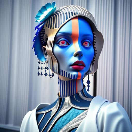 Elegant Lady in Blue: Surreal CGI Masterpiece