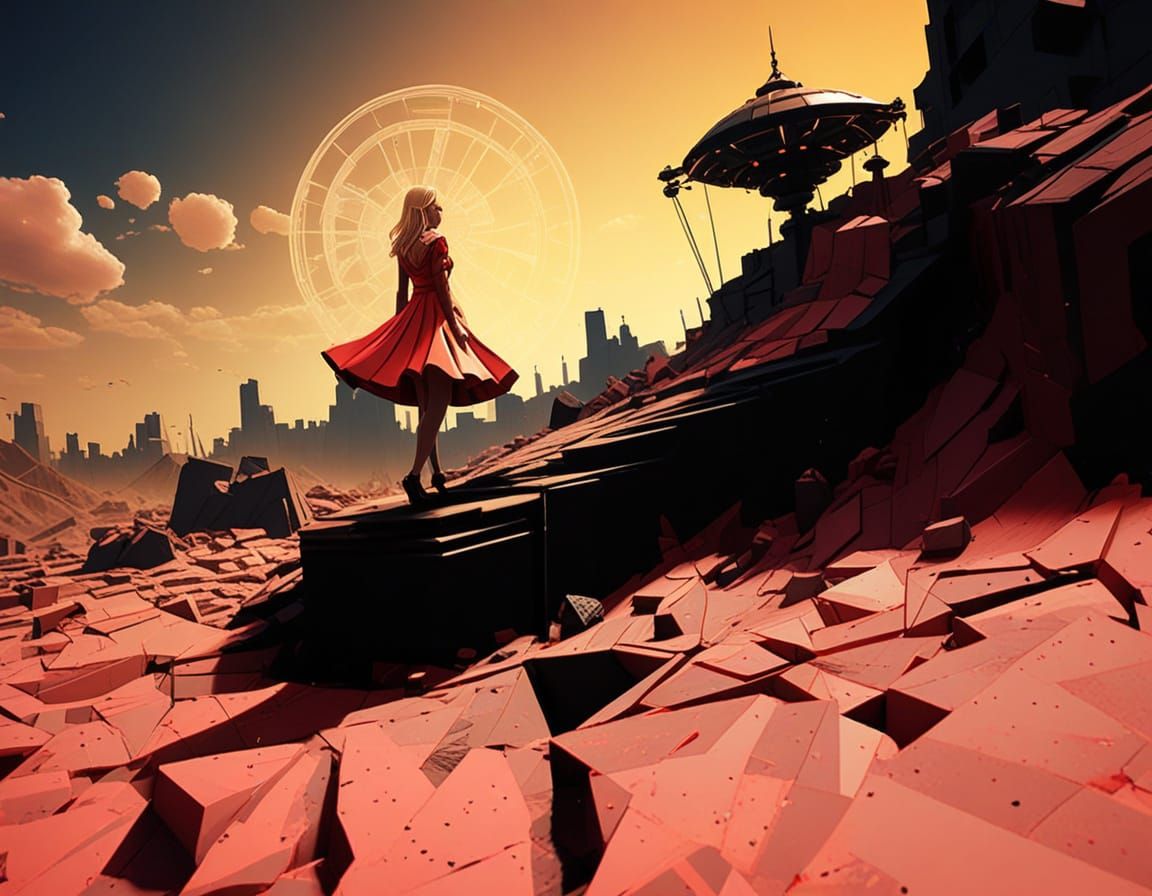 Woman in Surreal Cubist Dreamscape