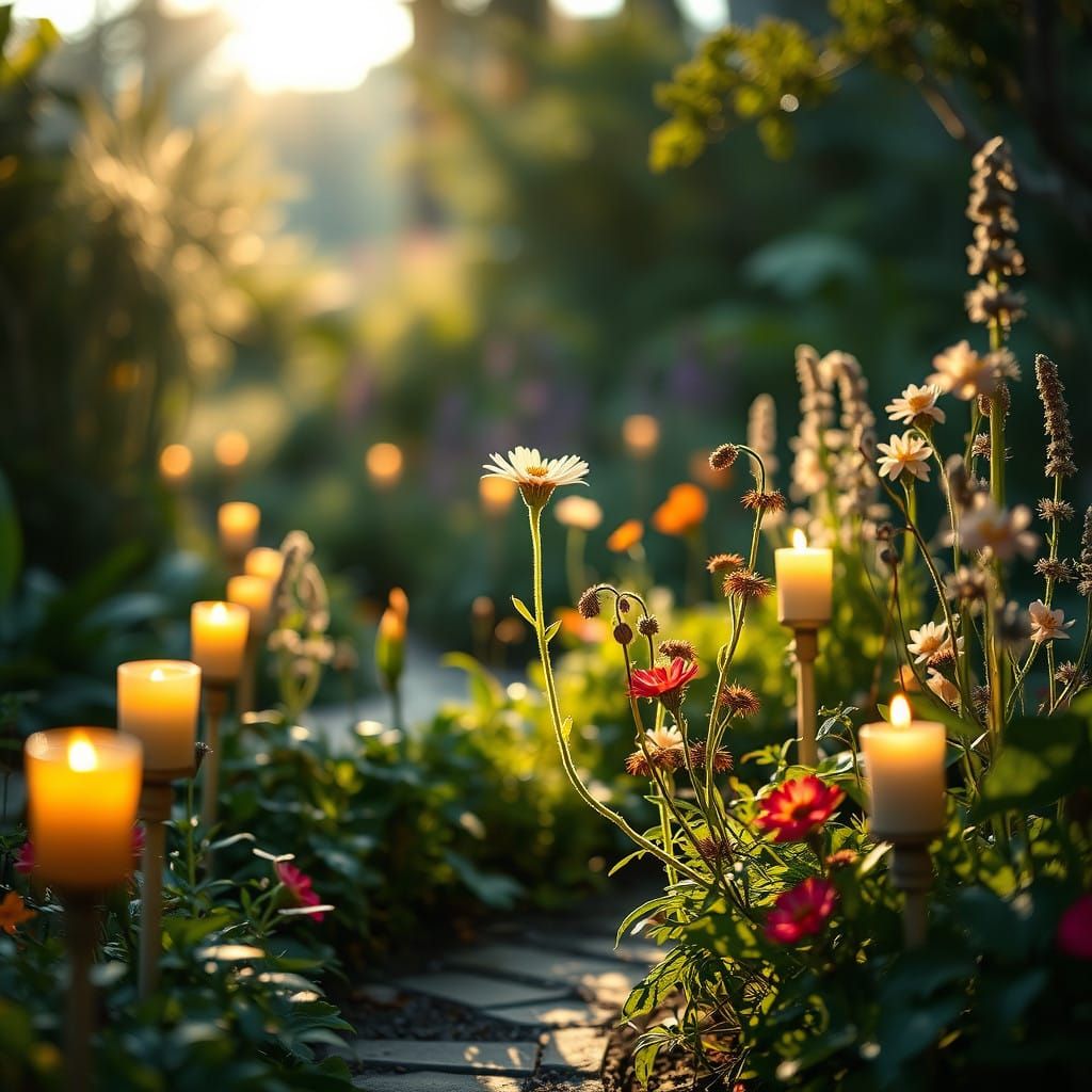 Enchanted Candlelit Garden Scene in a Dreamlike Style