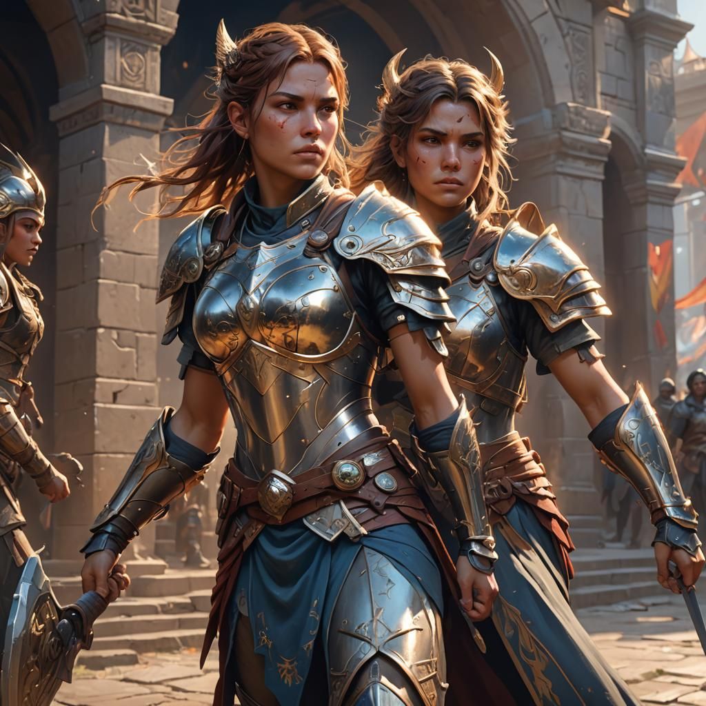 Female Warrior Enters Arena in Hyperdetailed Digital Art