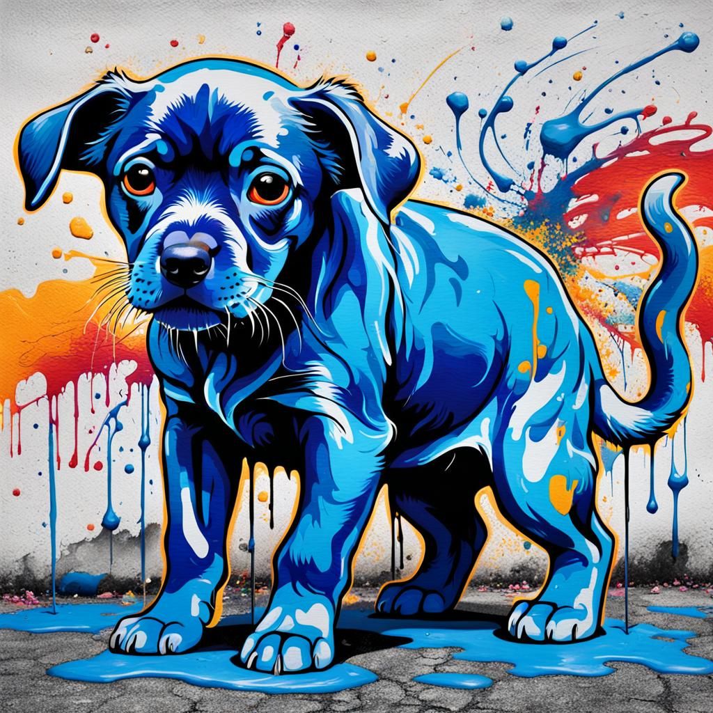 Dachshund in Blue: Graffiti Splash Art