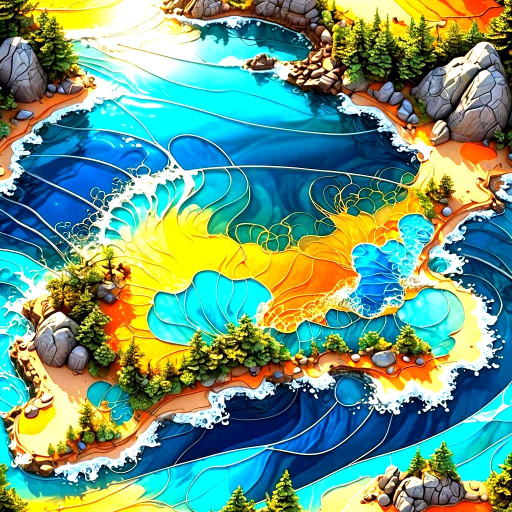 Filigree Seashore Drawing with Volumetric Lighting