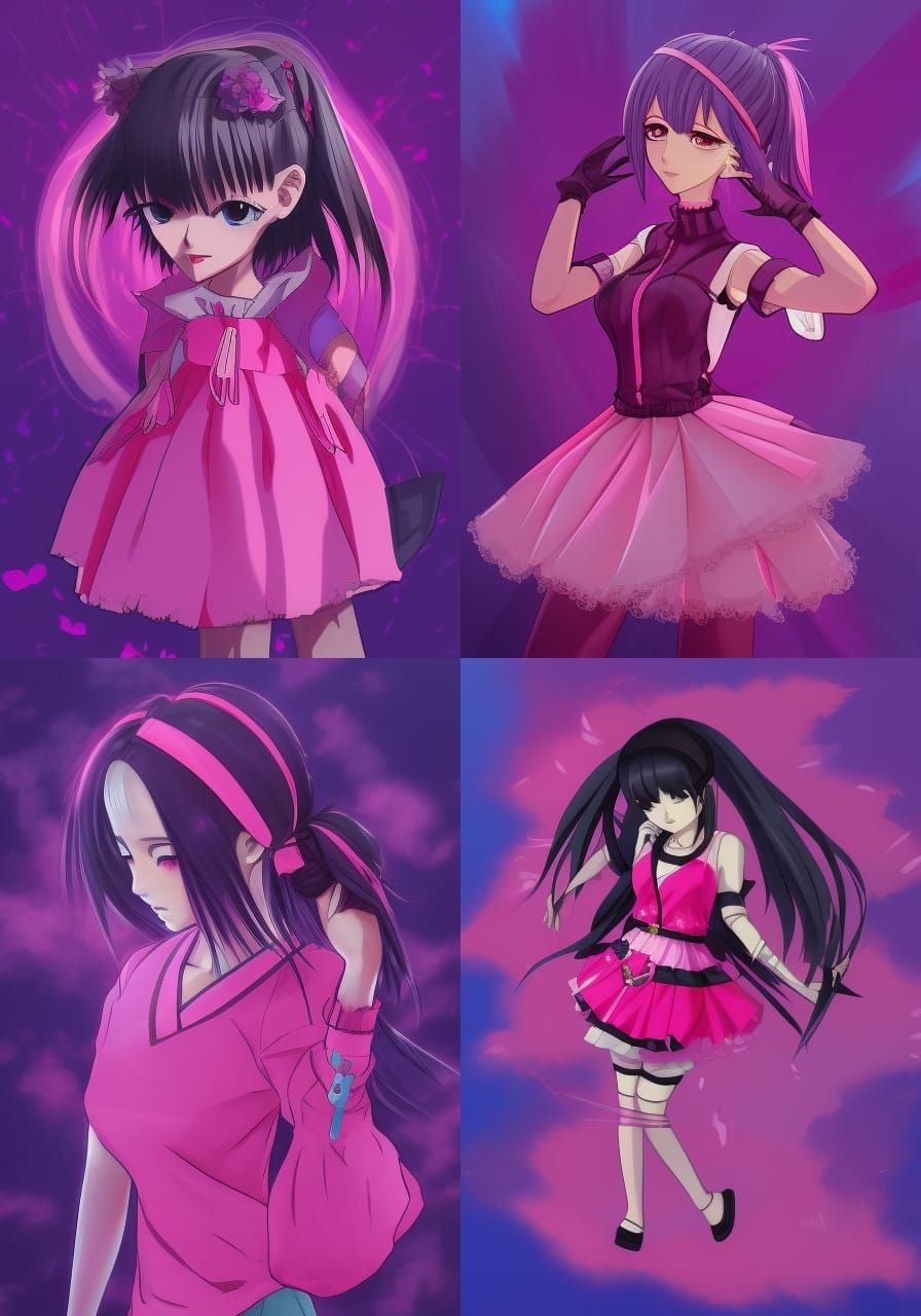 Anime Girl in Pink Outfit with Synthwave Style