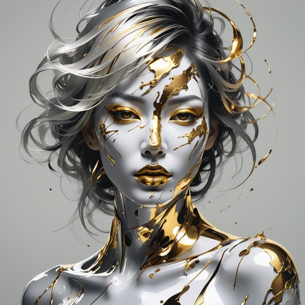 Golden Silver Model Portrait in Dark Fantasy Style