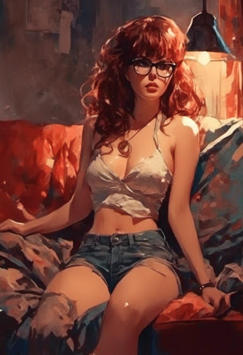 Pin-Up Girl Lounging: 90s Nostalgia, Studio Photo