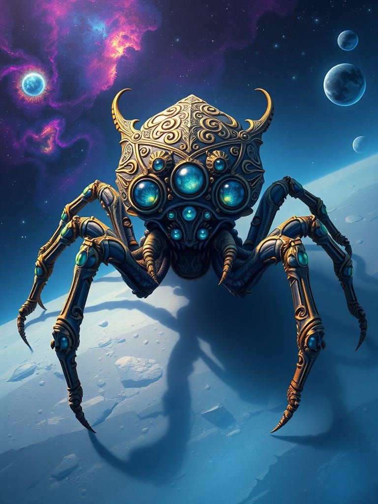 Ornate Arachnid Amidst Cosmic Nebulae