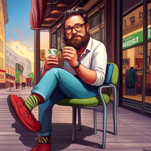 Hipster's Colorful Coffee Break in Candy Art Style