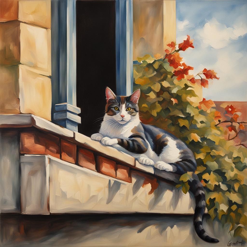 Cat on a Wall, Caravaggio-Style Oil Painting