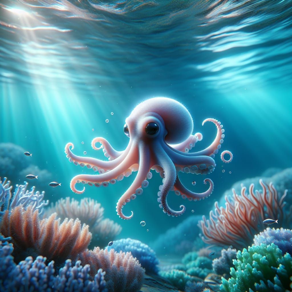 Adorable Tiny Octopus Roaming Freely in Ocean