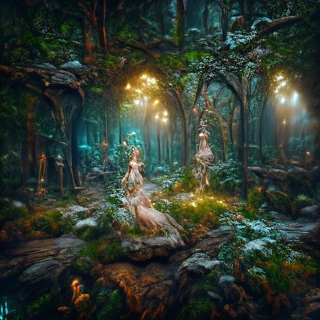 Enchanted Fairy Forest Lit in Matte Painting Style