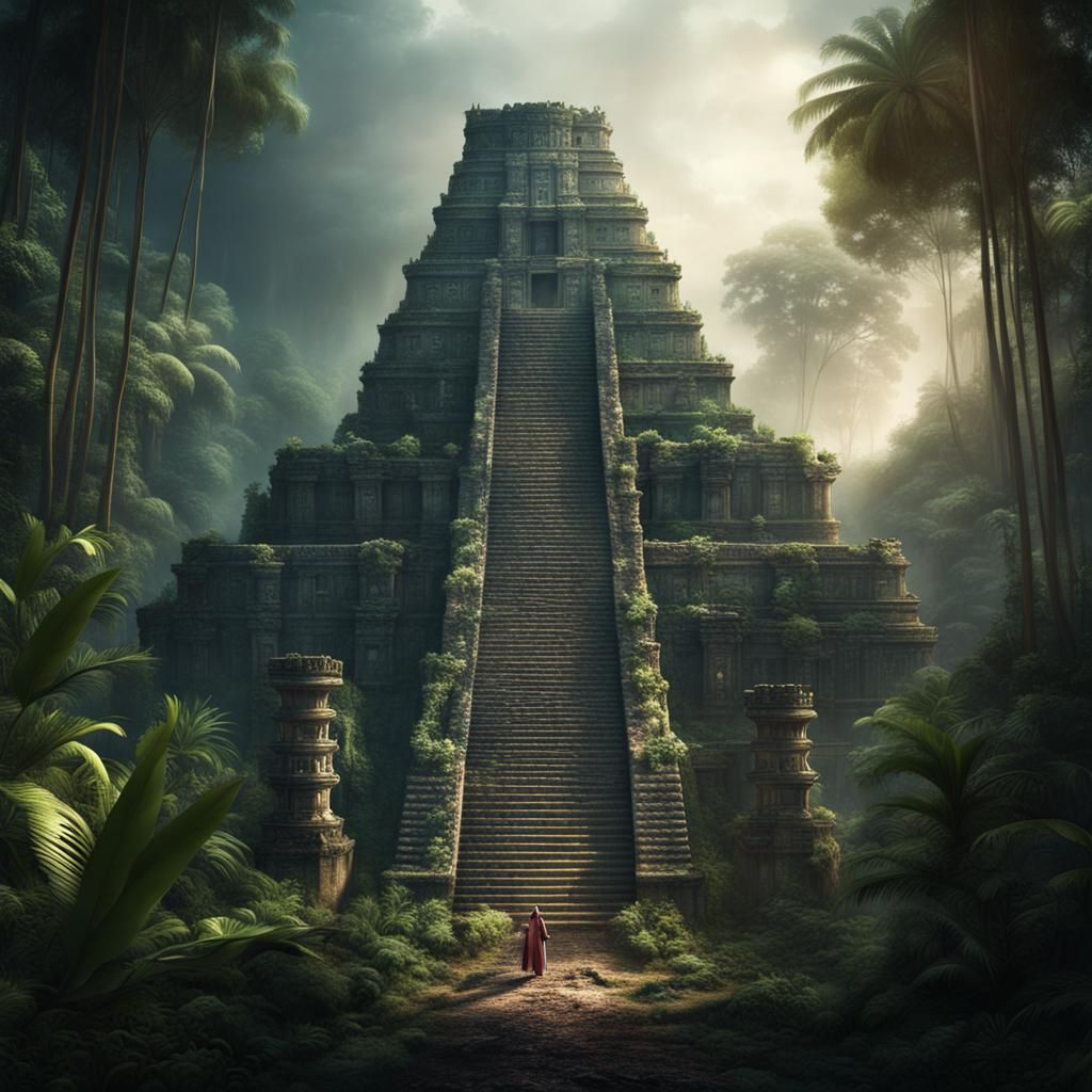 Mayan Temple in Jungle: Digital Matte Painting