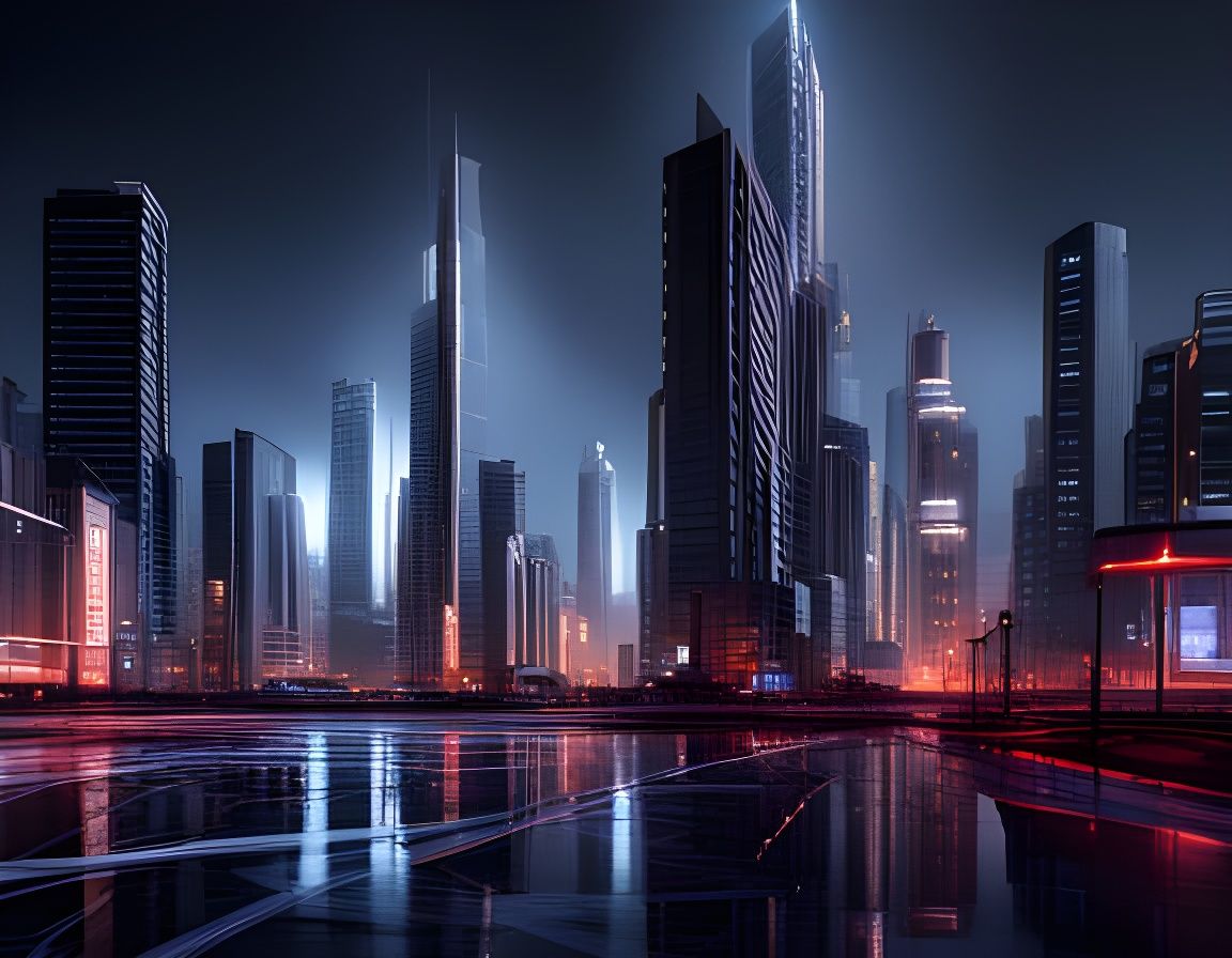 Futuristic AI City at Night in Hyperrealistic Style