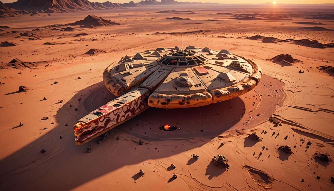 Pizza Destroyer Floats Over Tatooine at Sunset