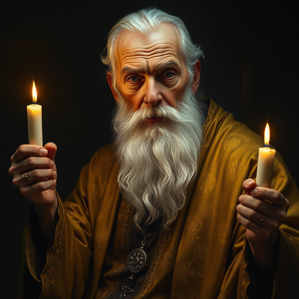 Mystical Sage with Candle in Rembrandt Style