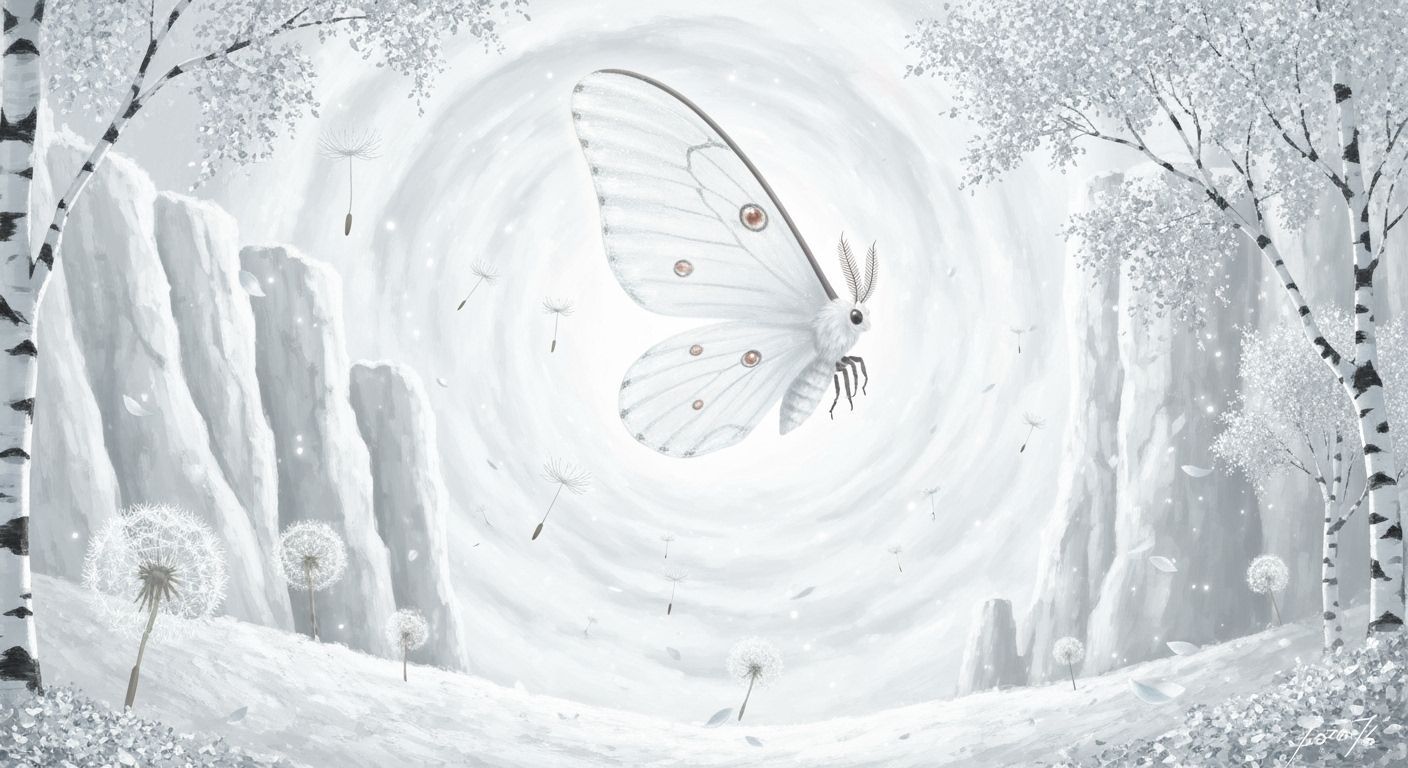 Ethereal Giant White Moth in Dreamlike Landscape