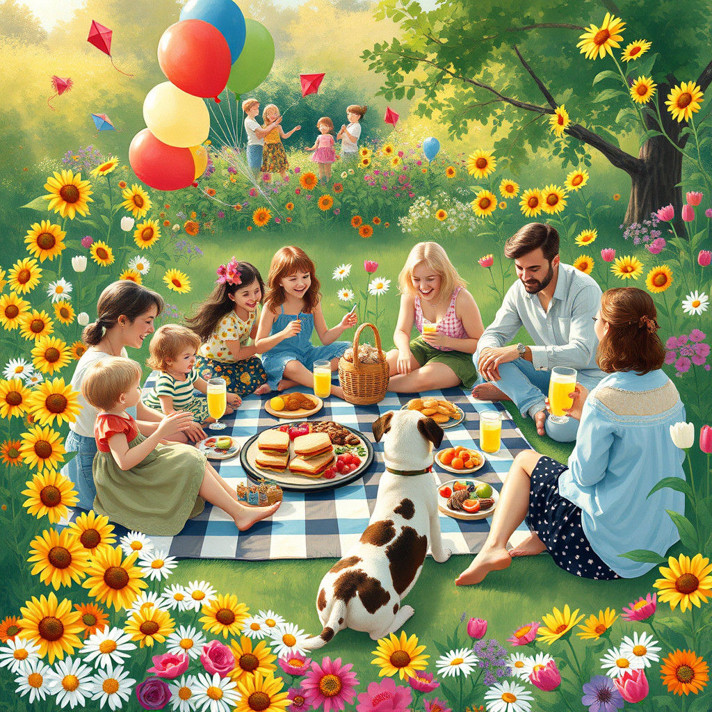 Joyful Garden Picnic in Whimsical Style