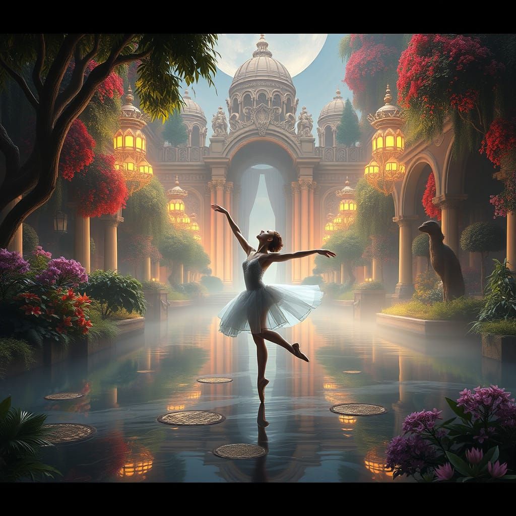 Ethereal Ballet Dancer in Dreamlike Realm