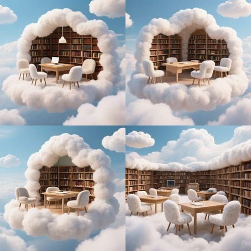 Dreamy Cloud Library with Fluffy Chairs
