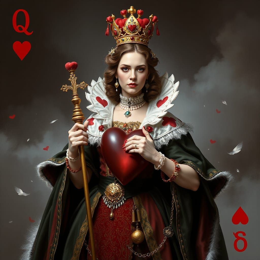 Realistic Queen of Hearts Monarch in Detailed Gown