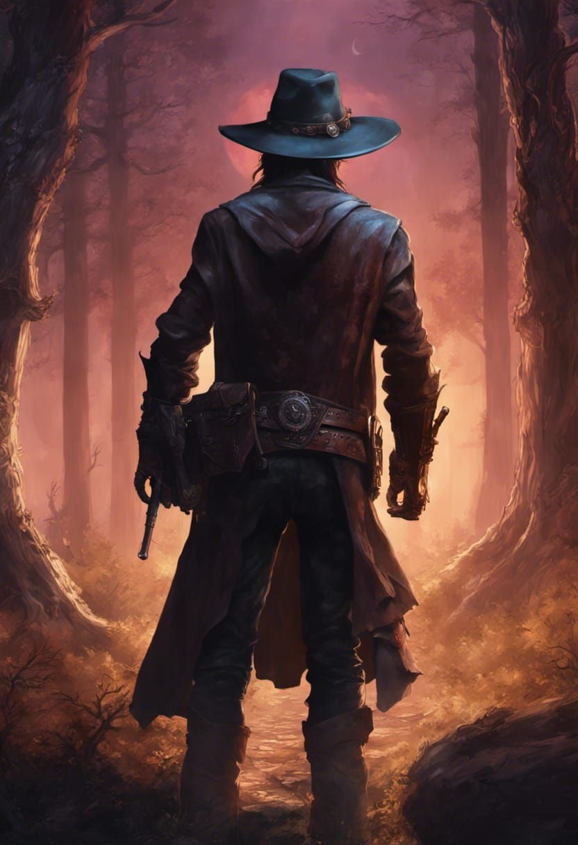 Gunslinger in Moonlit Forest: Dark Fantasy Book Cover