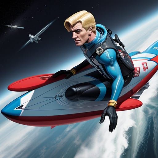 Surf's up astroboard style. Alan Tracy of "Thunderbirds Are ...