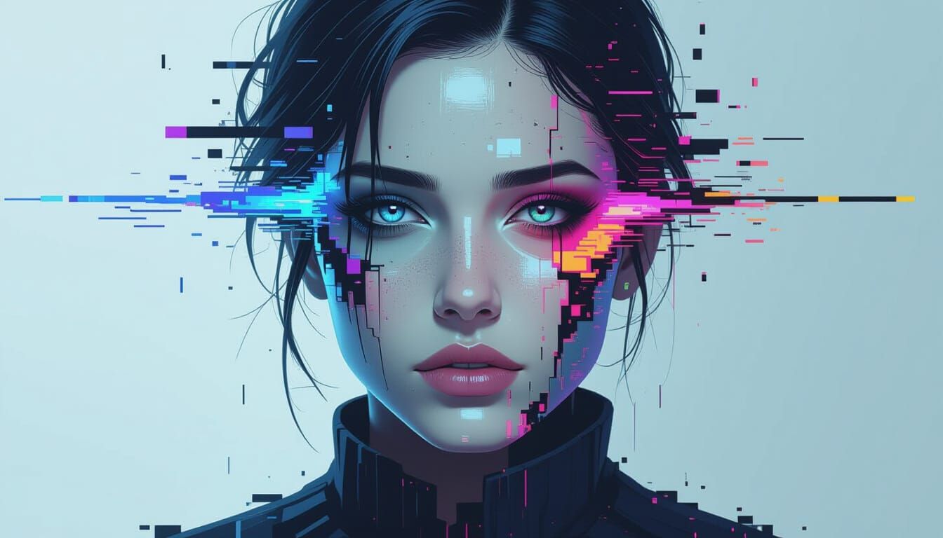 Surreal Glitch Portrait in Cyberpunk Style