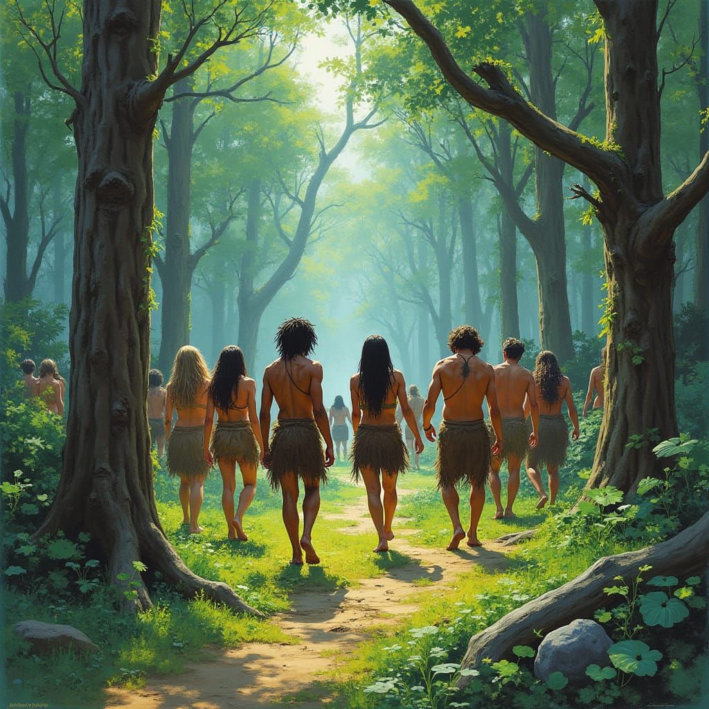 Early Humans Hunting in Prehistoric Forest