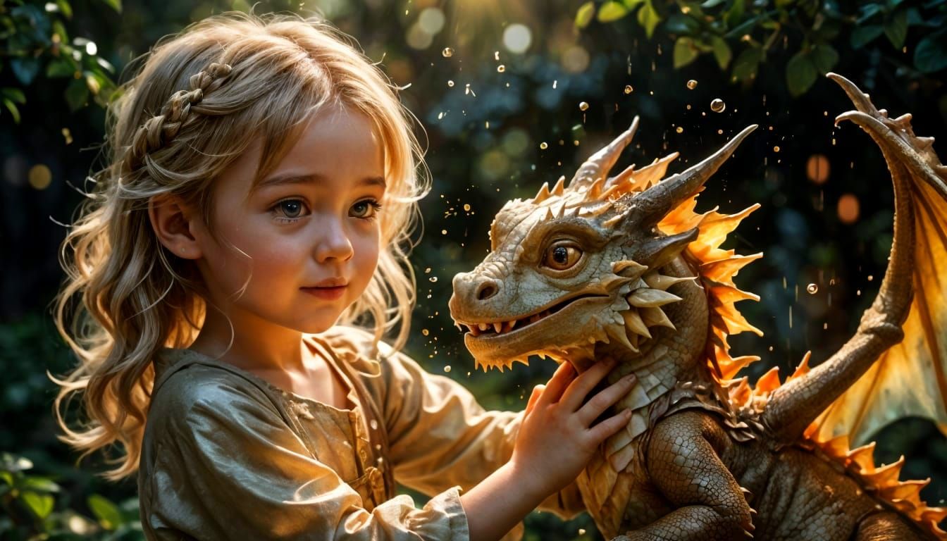 Girl and Baby Dragon in Double Exposure Style
