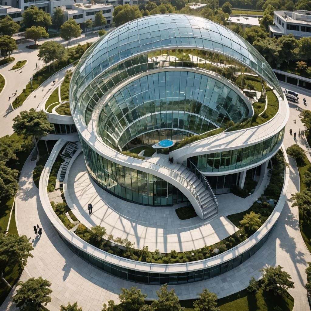 Modern Semicircular Building with Peacock Tail Design