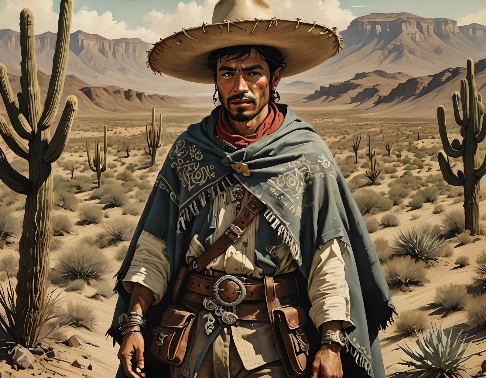 Mexican Bandit in Sonora Desert, Vintage Style