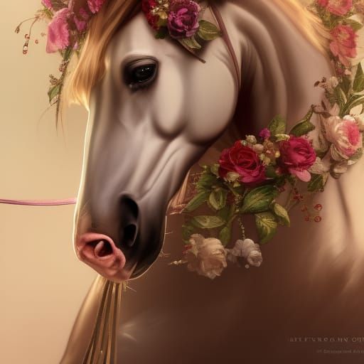 Pony Horse Princess on Carousel in Art Nouveau Style