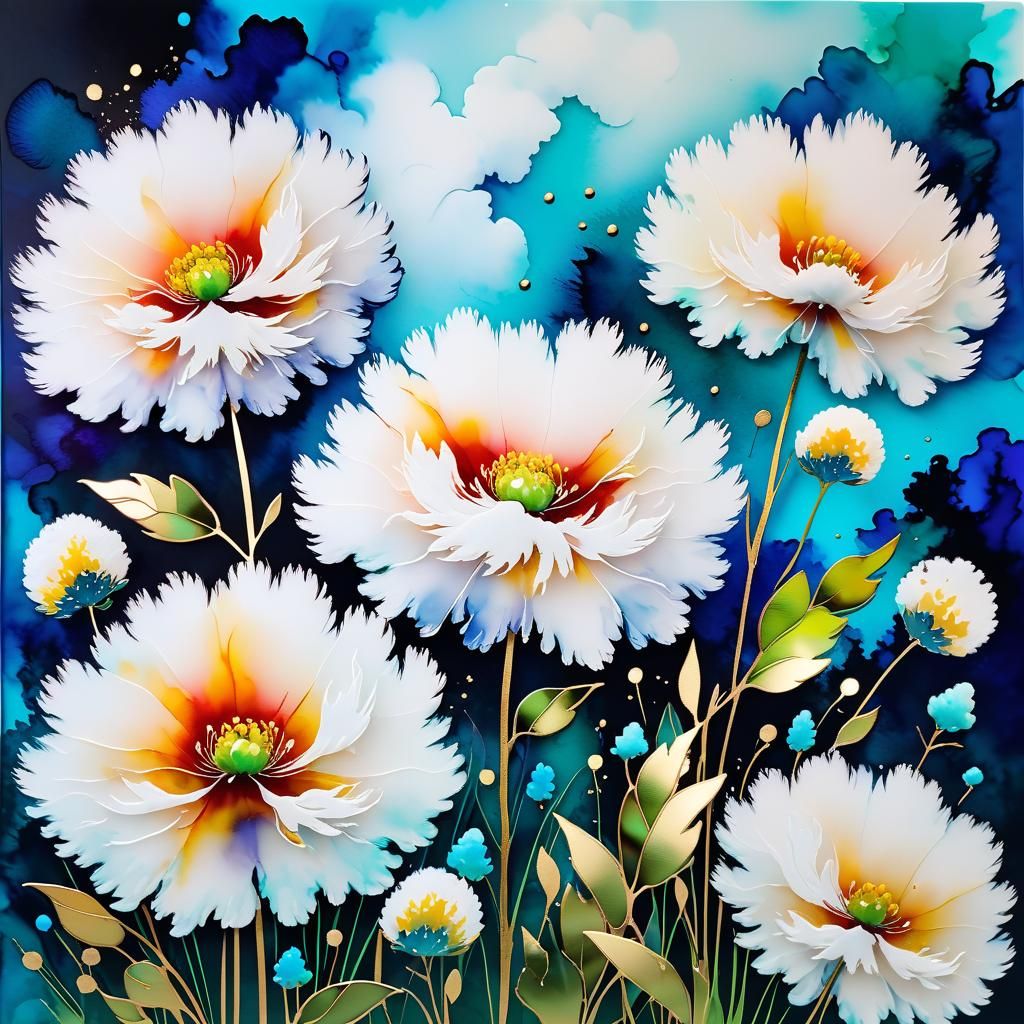 Fluffy Carnations in Alcohol-Ink Style