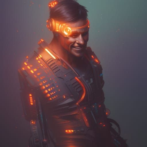 A Cyberpunk man, smiling