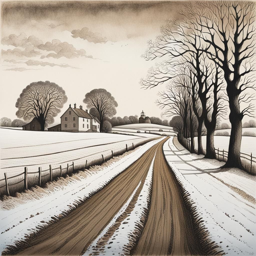 Winter Farmhouse: Etching and Aquatint Landscape