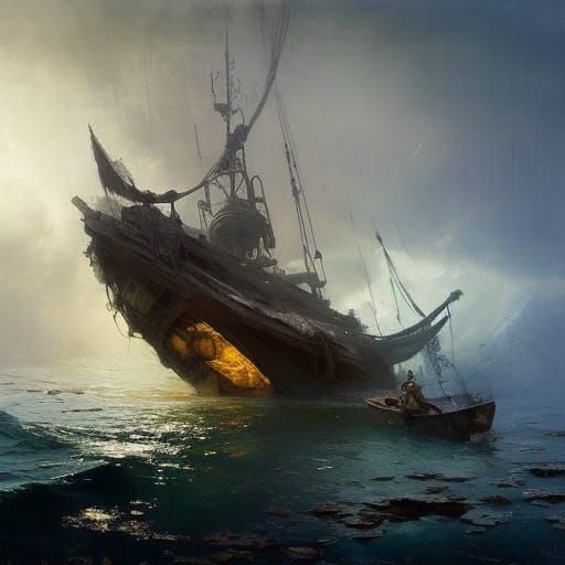 Psychedelic Pirate Ship on Calm Seas